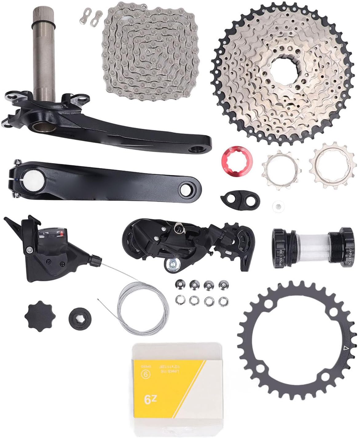 plplaaoo 9 Speed Groupset High Performance Bike Speed Cassette Crank Shift Lever Rear Derailleur Chain Set for Cyclists Aluminum Alloy
