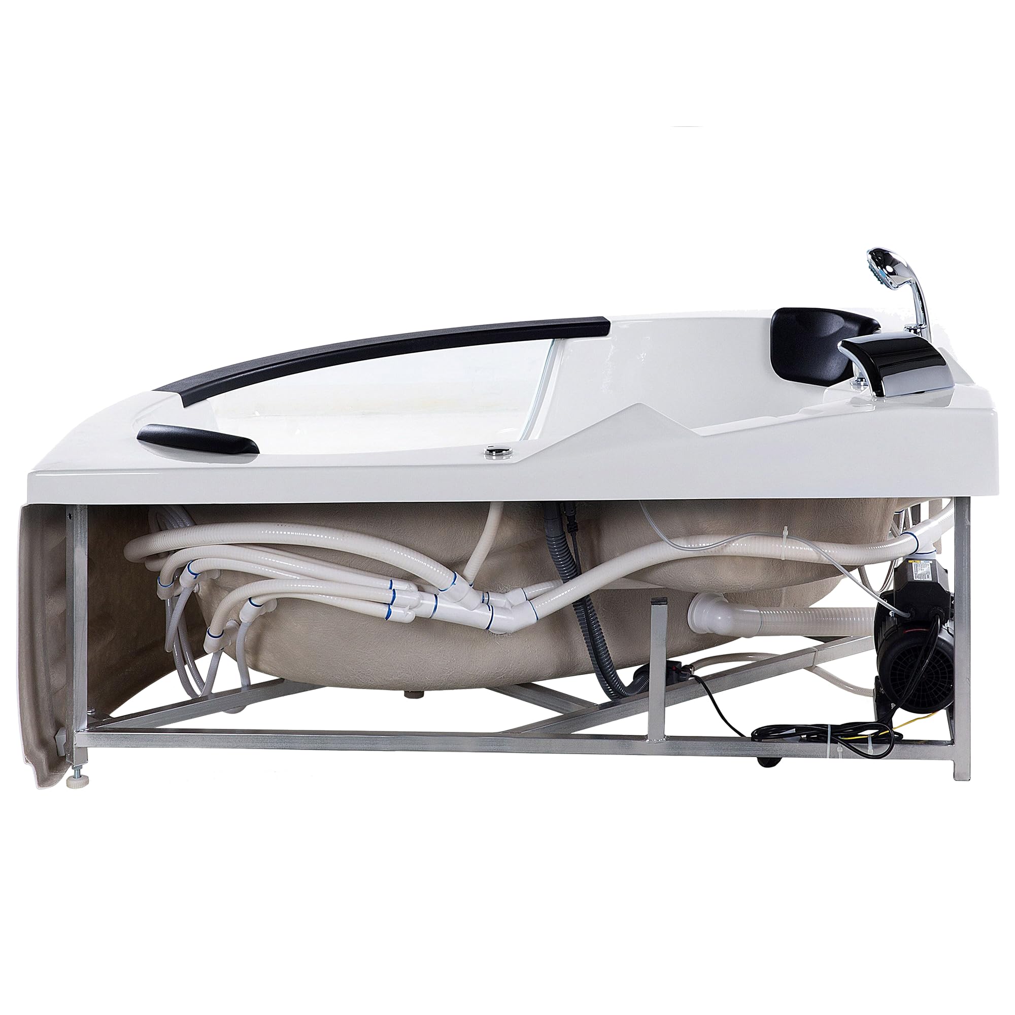 Bain à Remous Baignoire Balnéo d'Angle Moderne en Acrylique Blanc 144 cm avec Hydromassage et Lumière LED et Surface Vitrée pour 2 Personnes Beliani