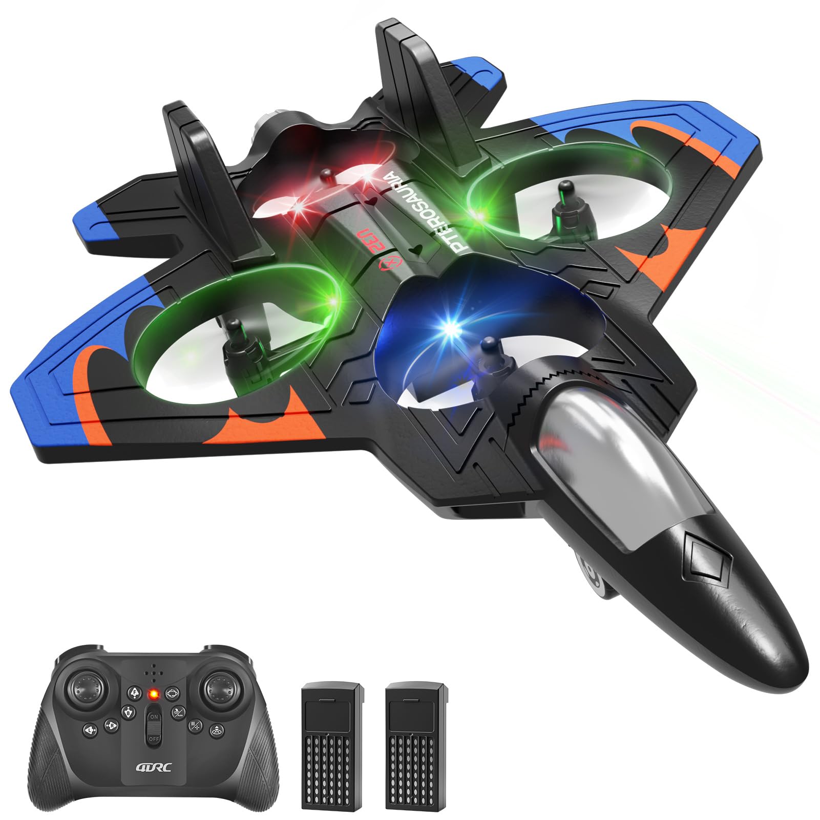 4DRC RC Plane Remote Control Airplane for Kids Adults Beginners | V32 Foam Remote Control Airplanes RC Planes with Light, 360° Flip, Altitude Hold, Stunt Roll, Toys Gifts for Kids Boys Blue-2 Batteries