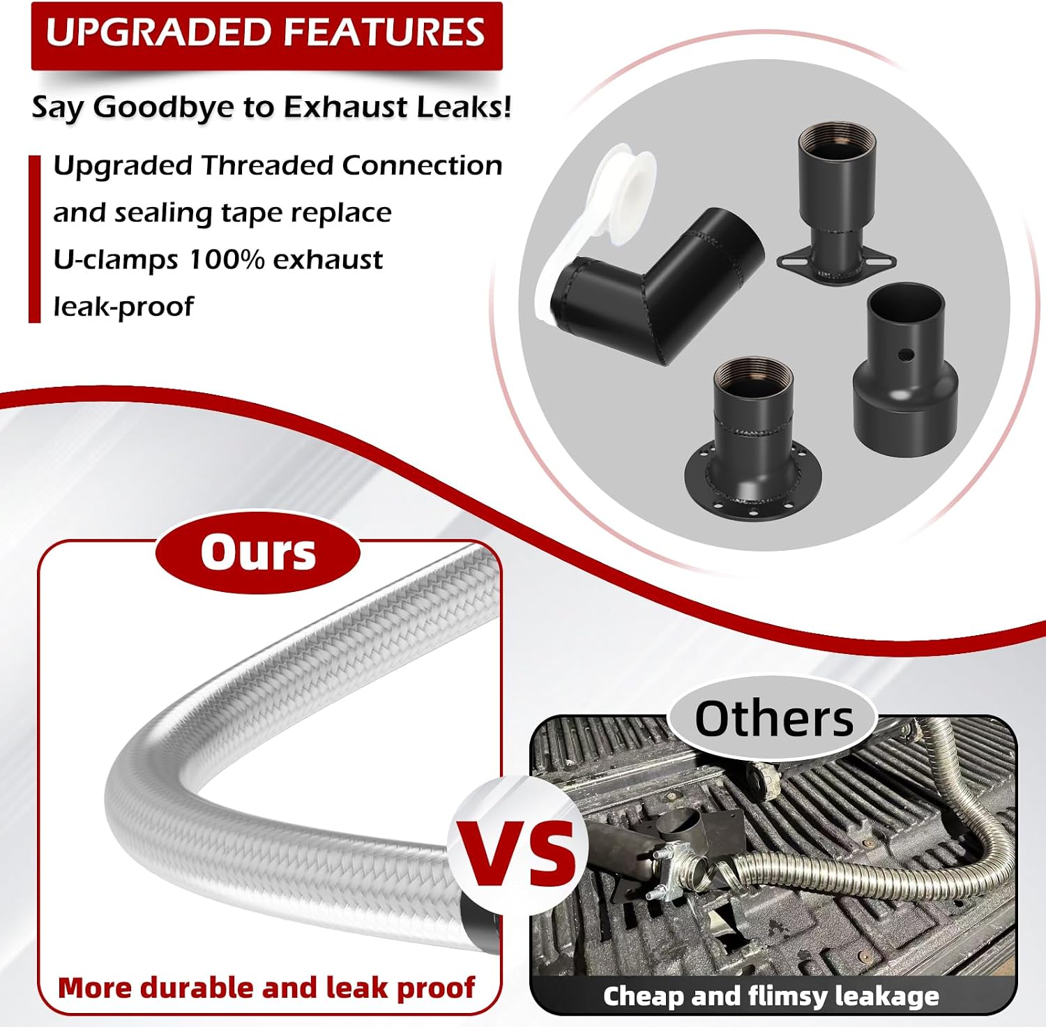 LCGP Generator Exhaust Extension Silencer Kit with Upgraded 304 Stainless Steel Flex Pipe Hose and Muffler Reduce Noise by 50% Three Adapters&Mounting Plate Universally Fit for All Portable Generators
