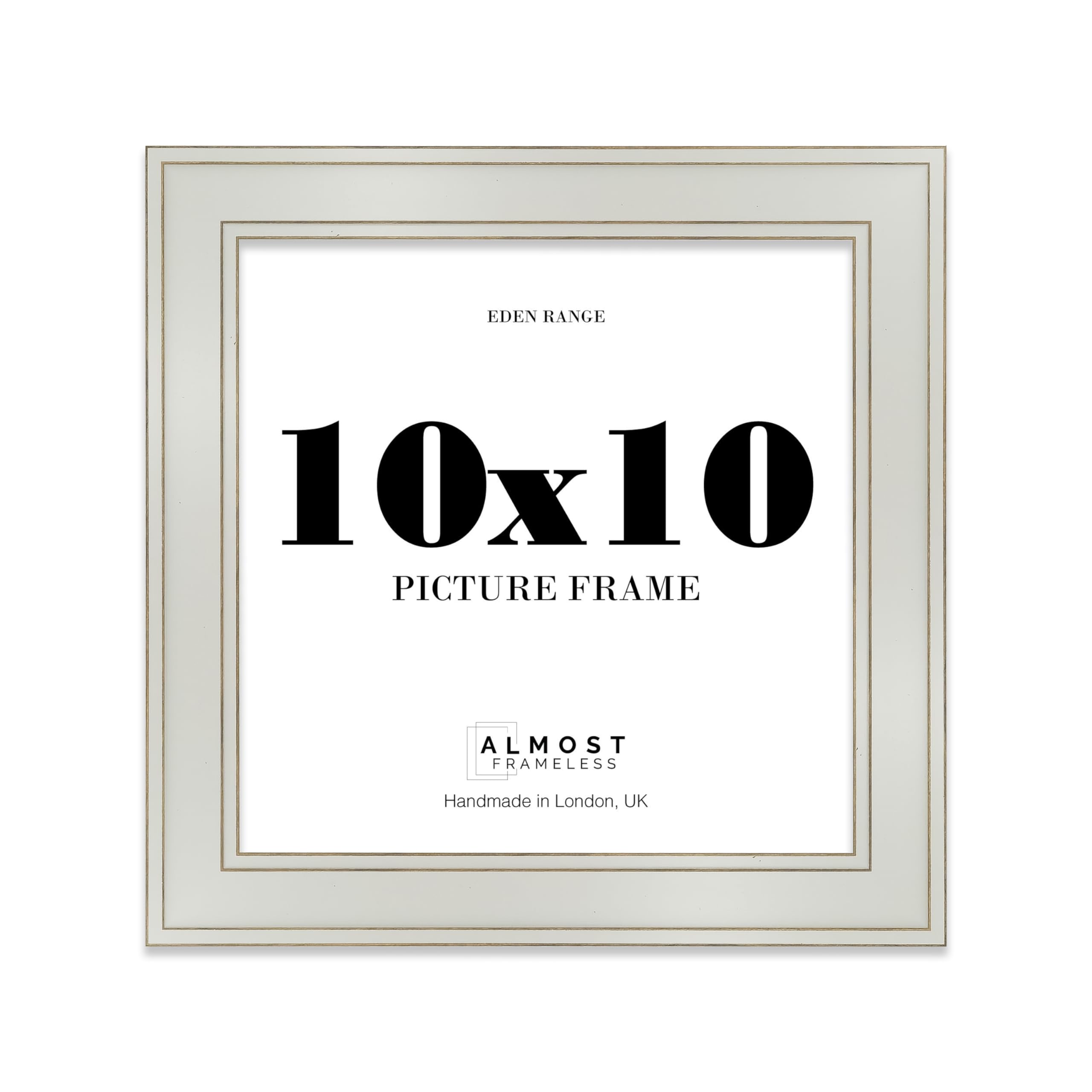 10x10 Light Grey Picture Frame - Shabby Chic Photo Frame with Distressed Finish, Gold Trim, Wall Hooks and Kickstand, 37mm Edge - 1 Pack