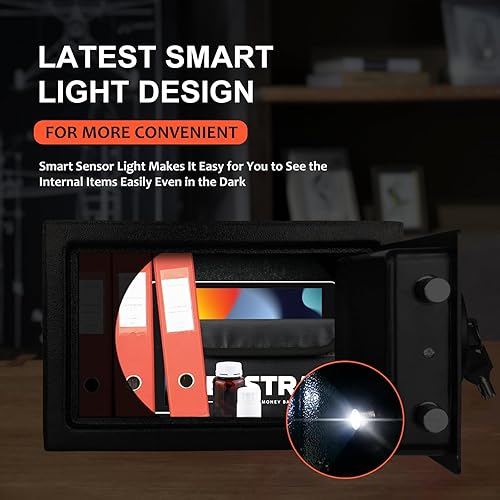 Miniatura 6 de Bostra Caja de seguridad ignífuga con sensor de luz y bolsa ignífuga, caja fuerte para dinero con teclado digital, caja fuerte de seguridad para el