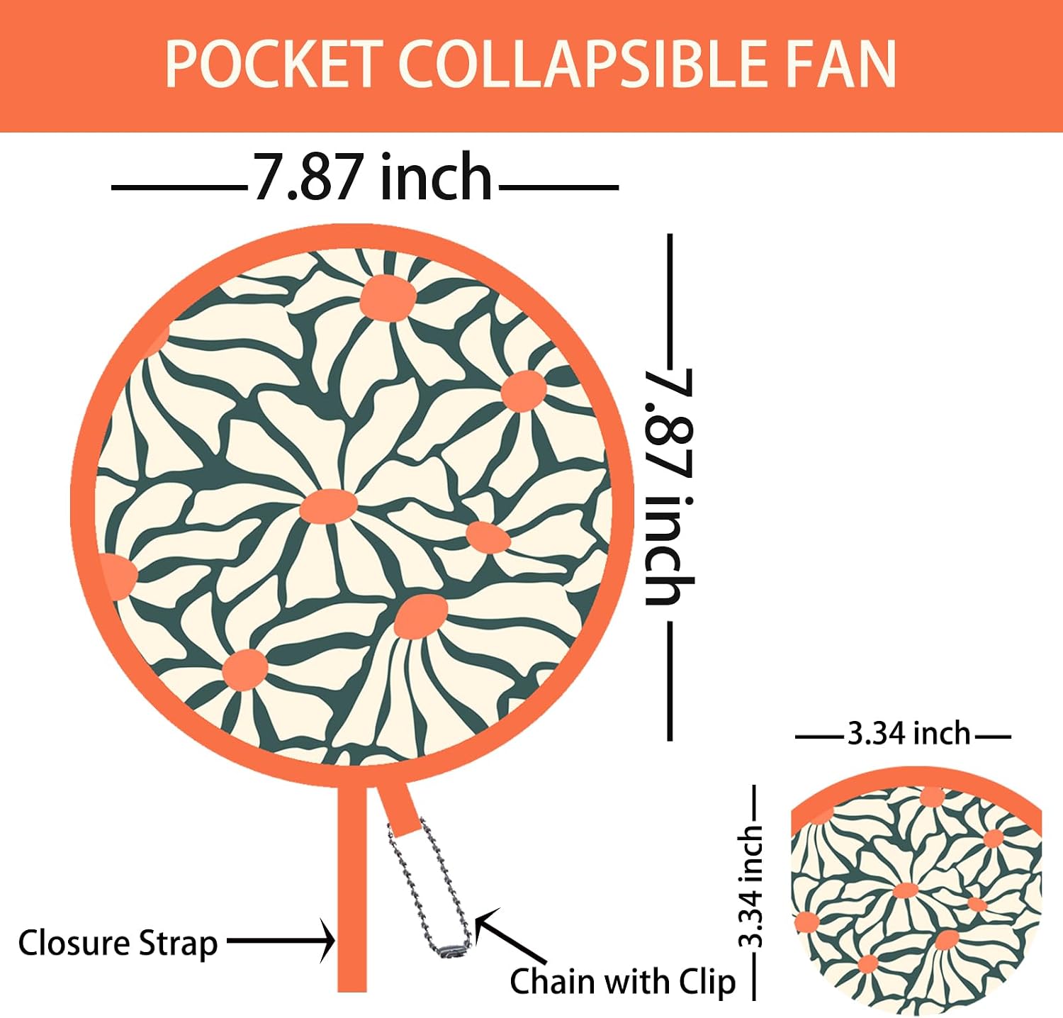 4 Pack Foldable Hand Fan, Bright & Joy Series Portable Pocket Folding Fan for Hot Weather, Lightweight Handheld Fan for Travel, Concert (Orange)