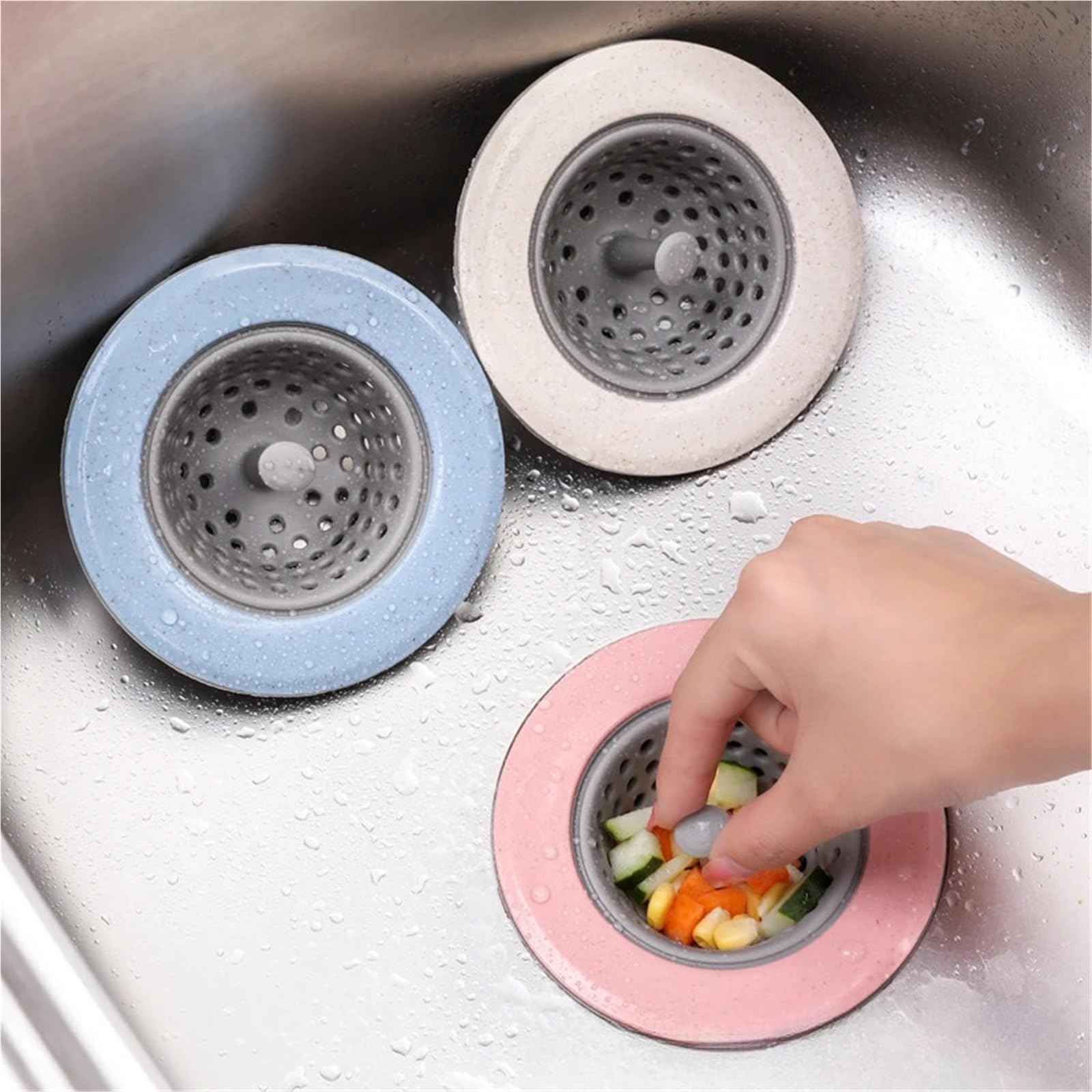 Filtro de Fregadero Cocina, 5 uds., Rellenos Malla, recogedor Pelo/colador con tamiz Silicona for para Bañera,Ducha