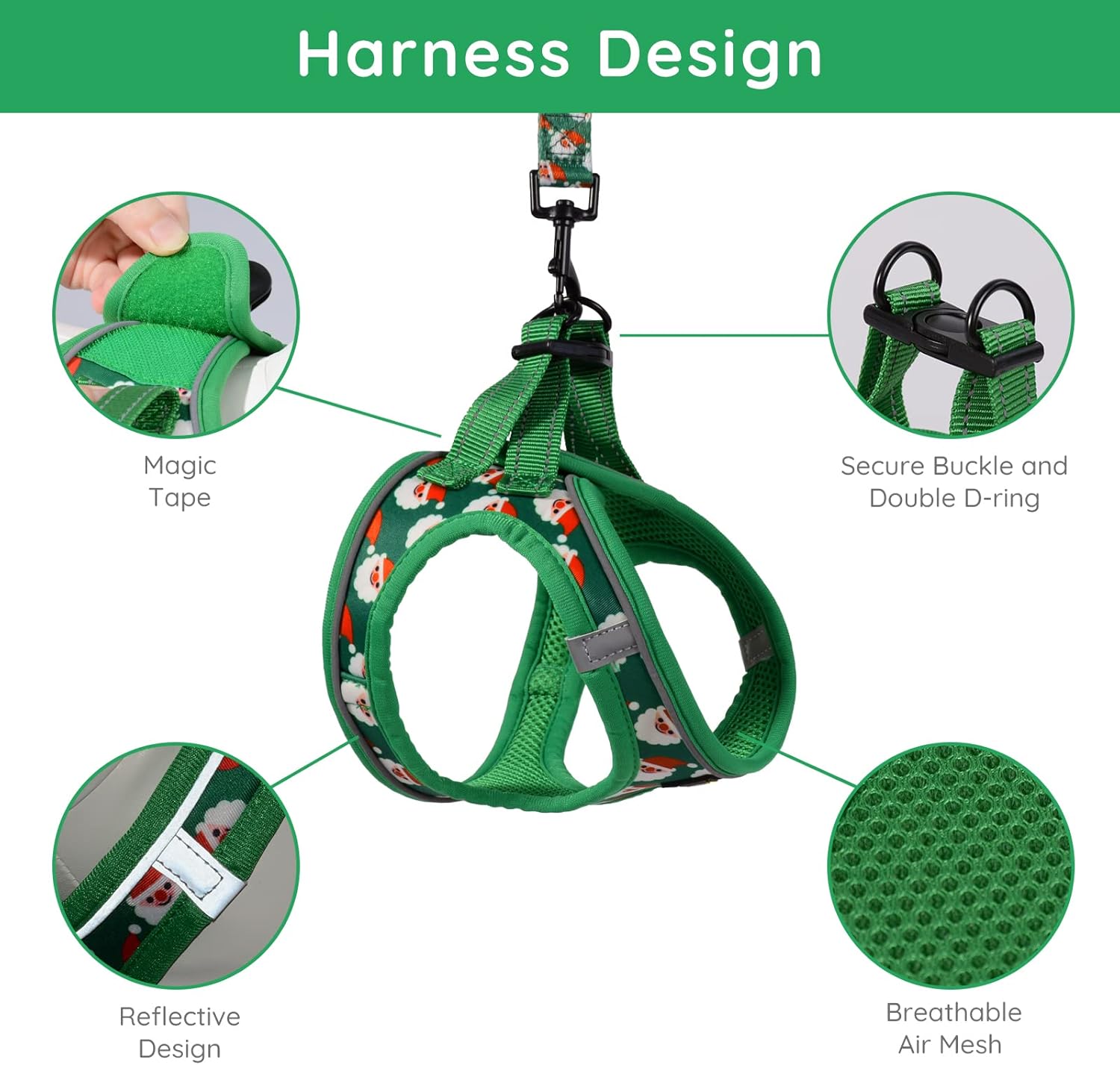 BELLA & PAL Christmas Harness for Dogs, Dog Harness with Leash Set