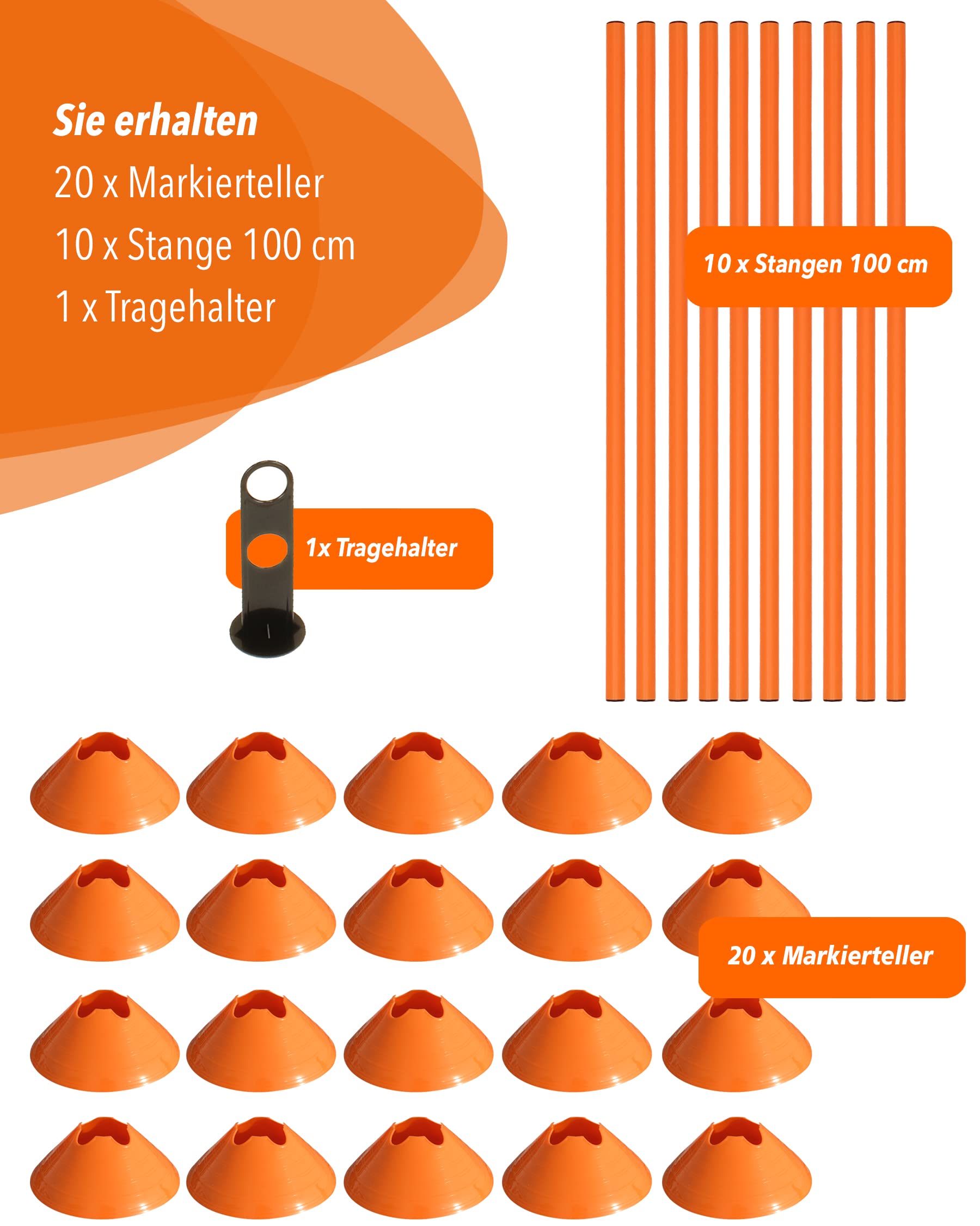 Mini-Hürden 10er Set & Stangen 100 cm – Cavaletti für Agility- & Koordinationstraining – Hürden & Slalom für Hunde, Teamsport, Kinder & Pferde