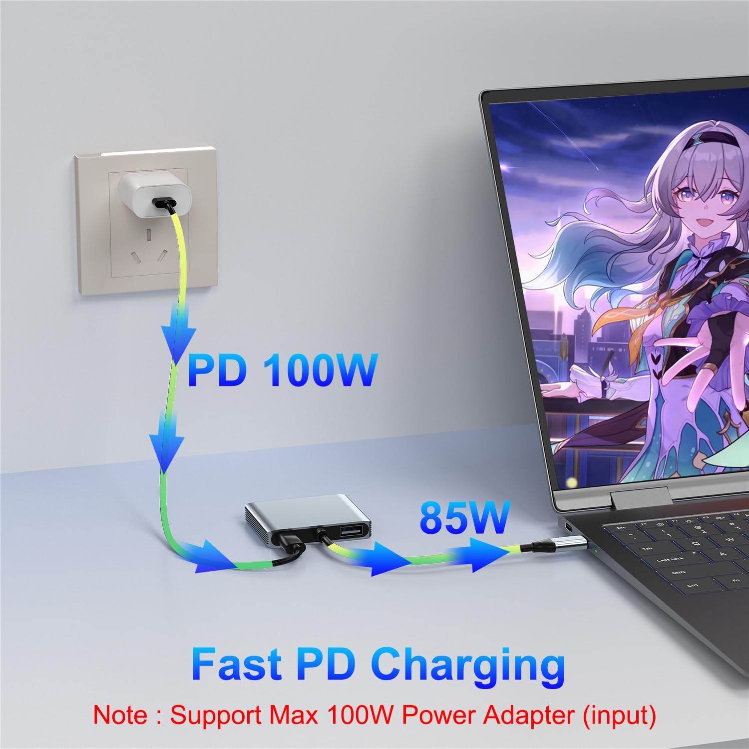 USB C to HDMI and DisplayPort Splitter Adapter 4K@60Hz, Dual Monitor Adapter for Extended Display with HDMI/DisplayPort/USB3.0/100W PD Fast Charging, Compatible with MacBook/Dell/HP/Lenovo