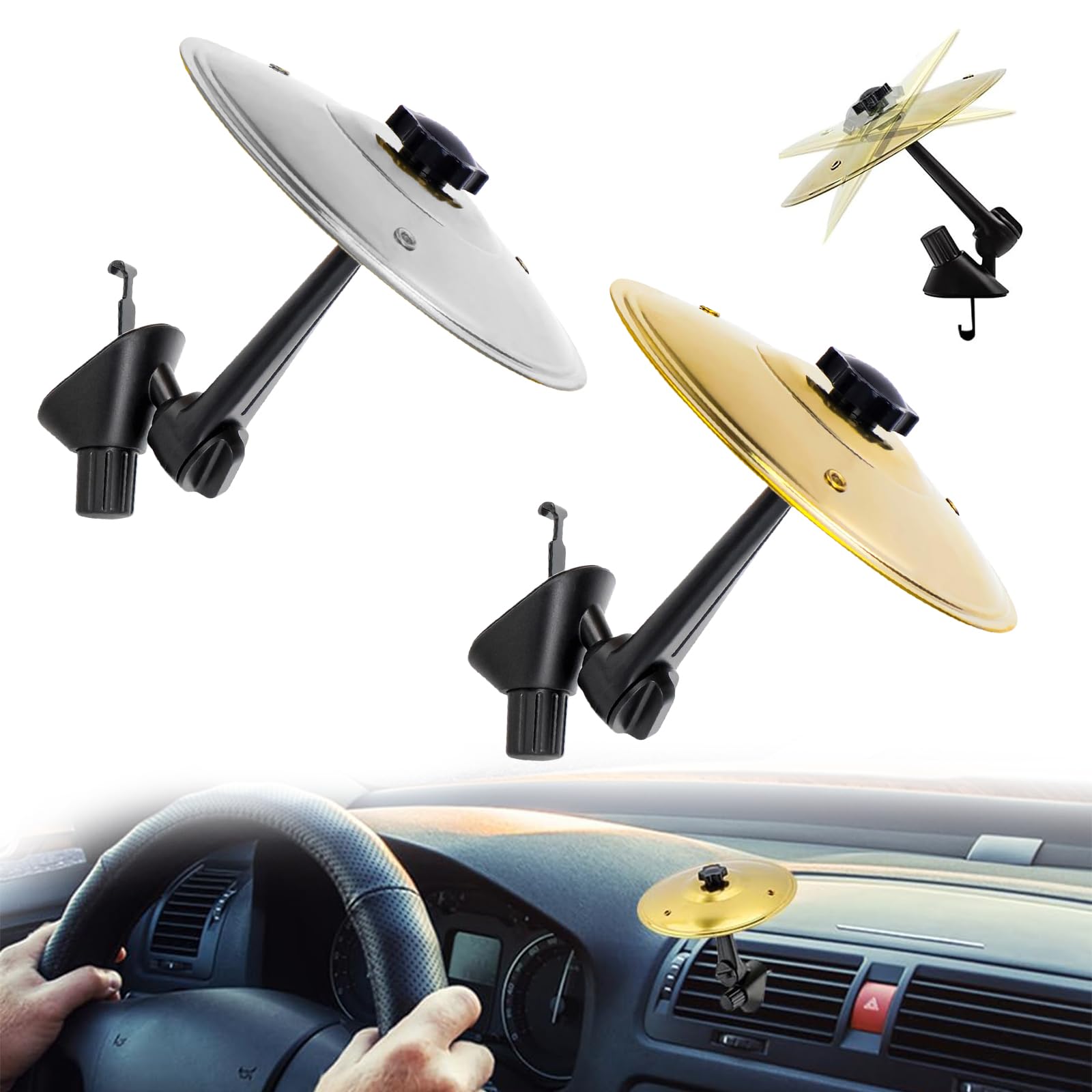 Evadollina Mini Cymbal, 2 Pieces Golden Mini Drums Car, Drums, Car Accessories Funny, Car Crash Cymbal (Gold and Silver)