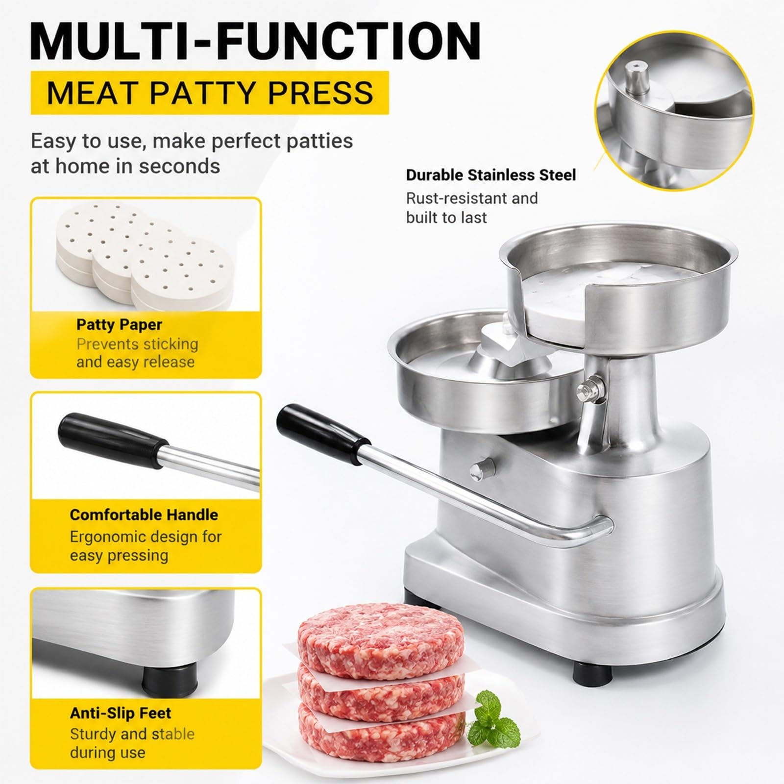 Kommerzielle Burgerpresse, Patty Maker Aluminium Edelstahl