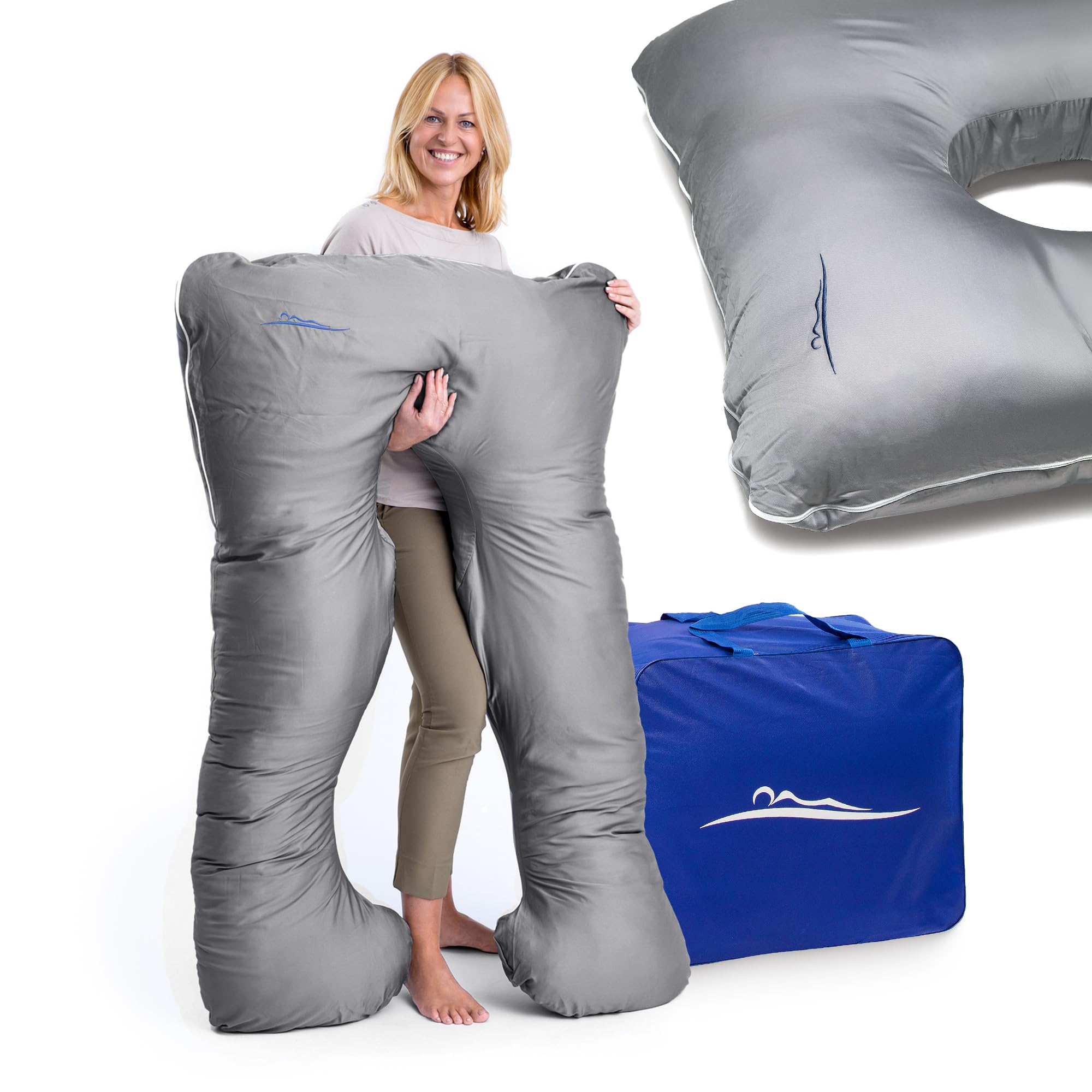 MKS Almohada para dormir de lado con funda | almohada cómoda (100 x 150 cm) | almohada para dormir de lado | almohada ergonómica premium refrescante (algodón (estándar) / blanco