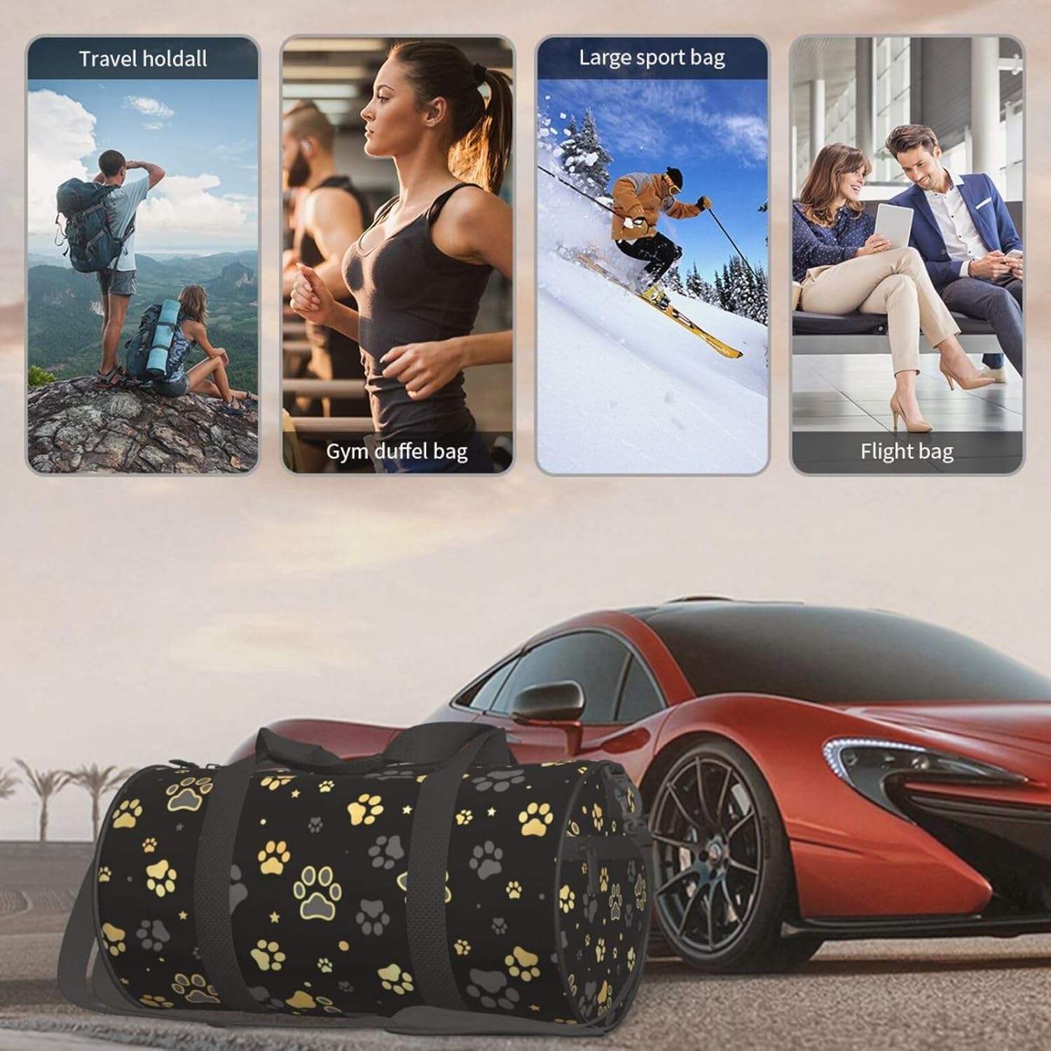 Golden Dogs Animal Paws Sports Gym Bag Travel Duffel Bag Shoes Compartment For Men Women Foldable Lightweight Yoga Gym Sports Bag - Image 7