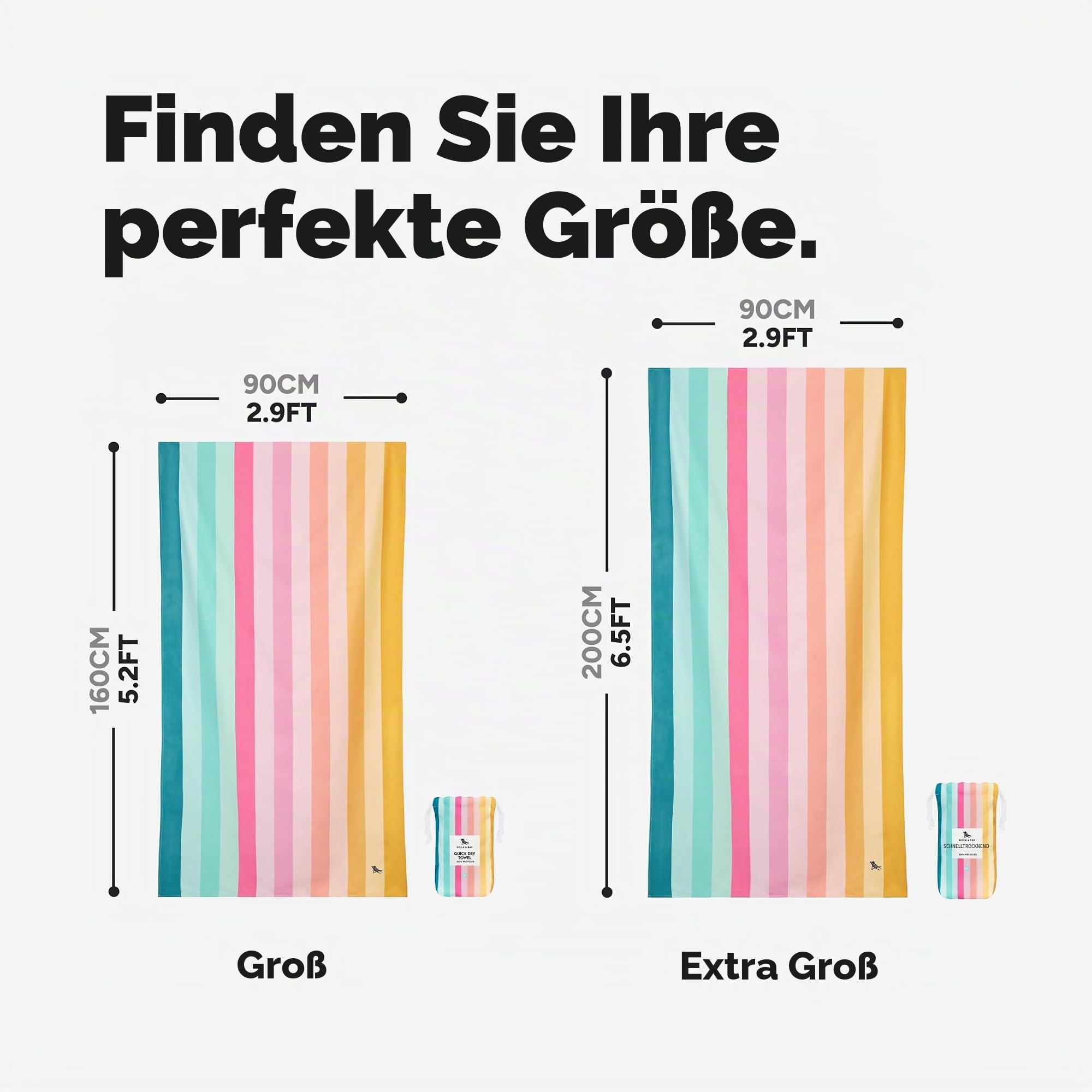 Dock & Bay Schnell trocknendes Handtuch – für Sport & Fitnessstudio – kompakt, leicht – 100% recycelt – inkl. Tasche – Coastal Candy, extra groß (200 x 90 cm) | Sandabweisend, inklusive Reisetasche, leicht und kompakt, 100 % recyceltes DryQ-Gewebe, Größe