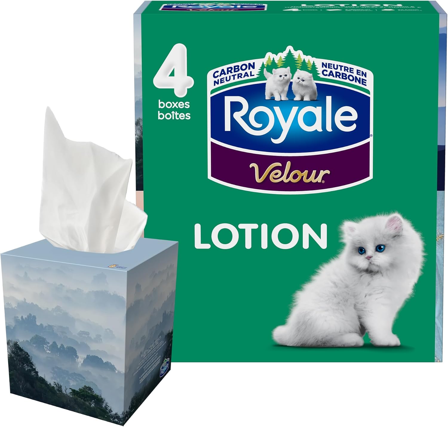 Royale Velour Lotion 3 Ply Facial Tissue, 4 Cube Box 54 Tissues per Boxes