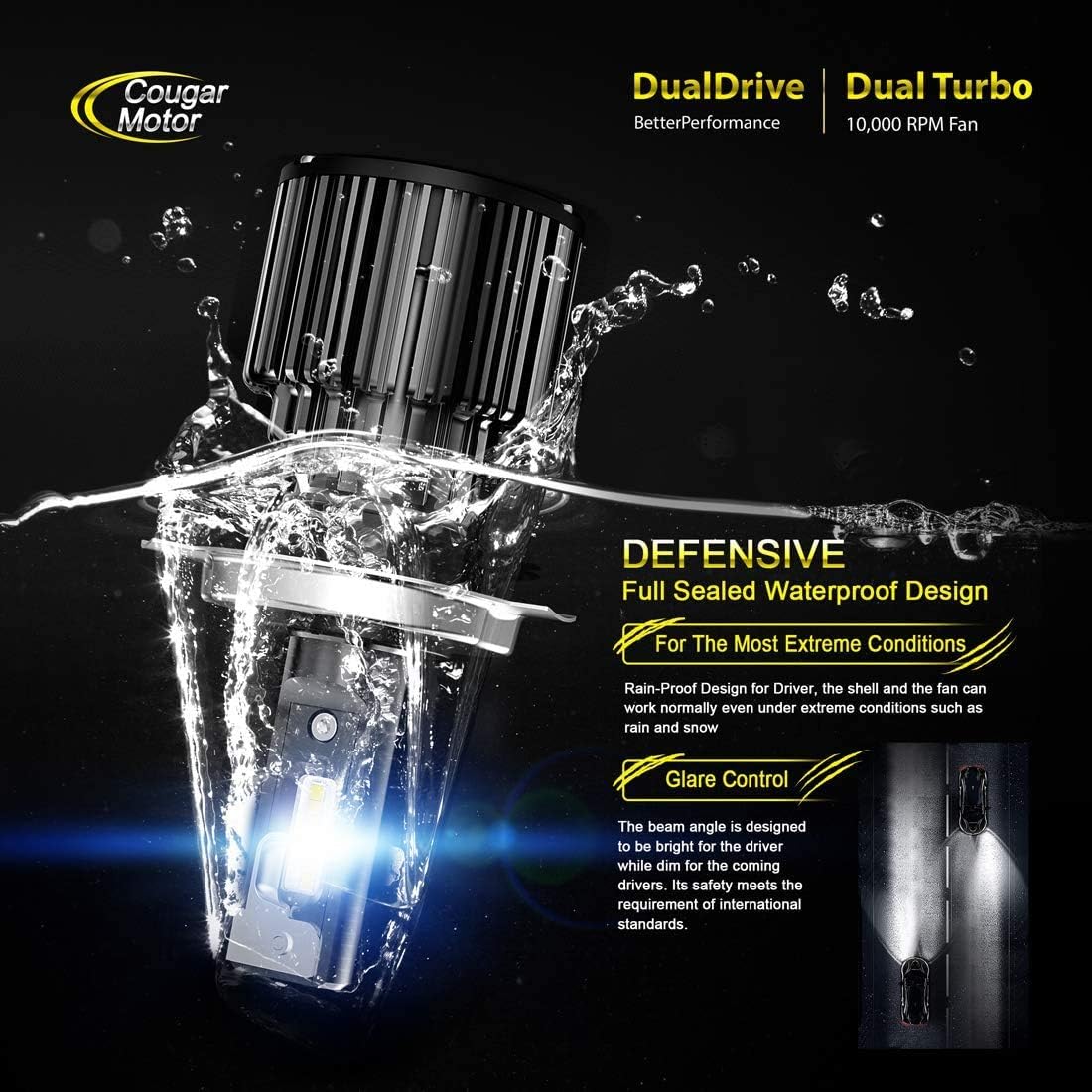 Cougar Motor H4 Auxiliary Fog Bulb, ATV UTV Only Use 300% Brighter 6000K White Adjustable Beam Quick Installation Plug and Play, Pack of 2