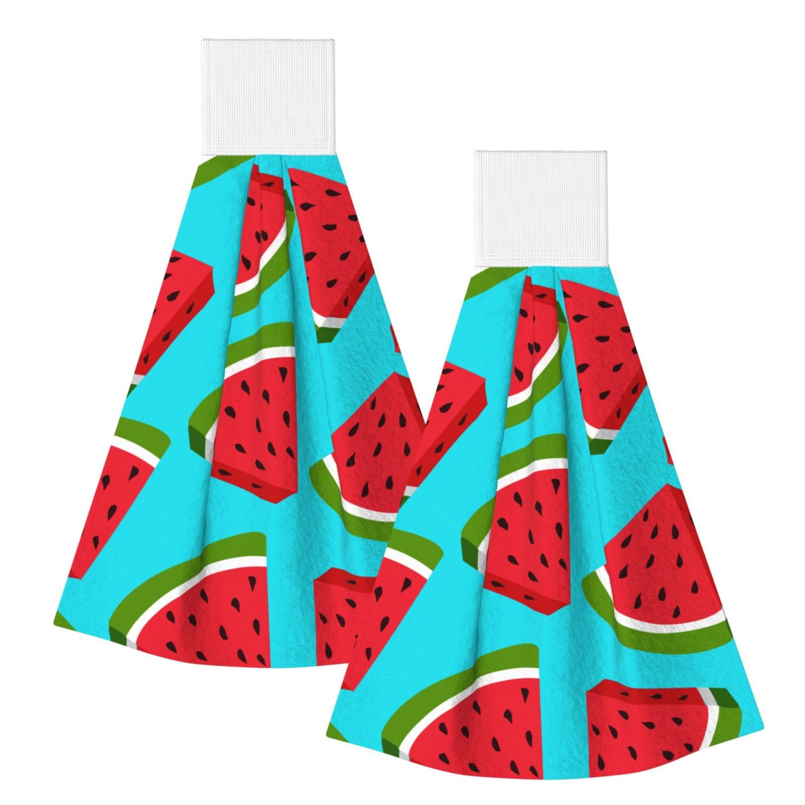 DOPKLNA Fresh Watermelon, 2 Pcs Hanging Coral Fiber Hand Towels for Bathroom, Absorbent Kitchen Towels