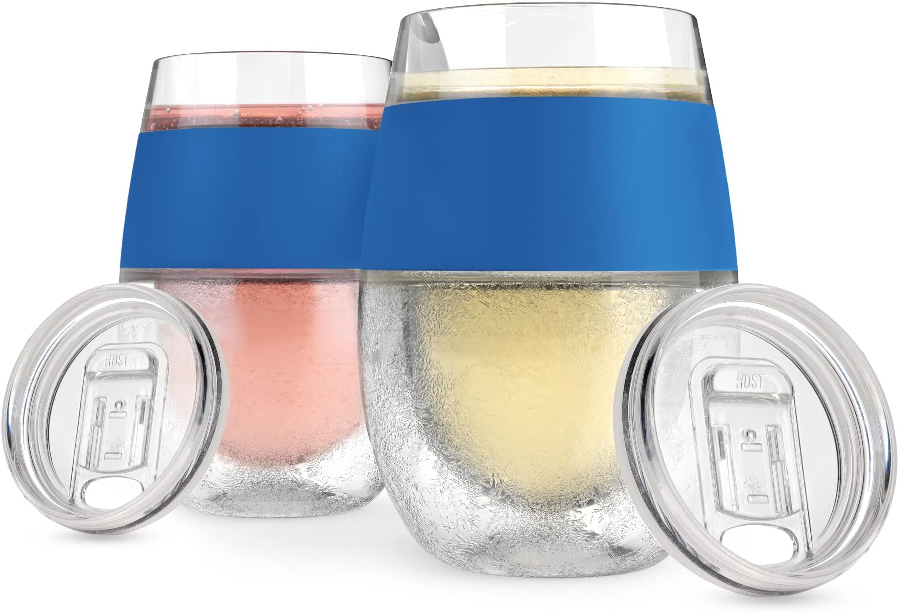 Cooling Wine Freeze Cup with Lid, Set of 2 Plastic Double Wall Insulated Tumbler Drink Cup with Freezing Gel for Red and White Wine, Blue