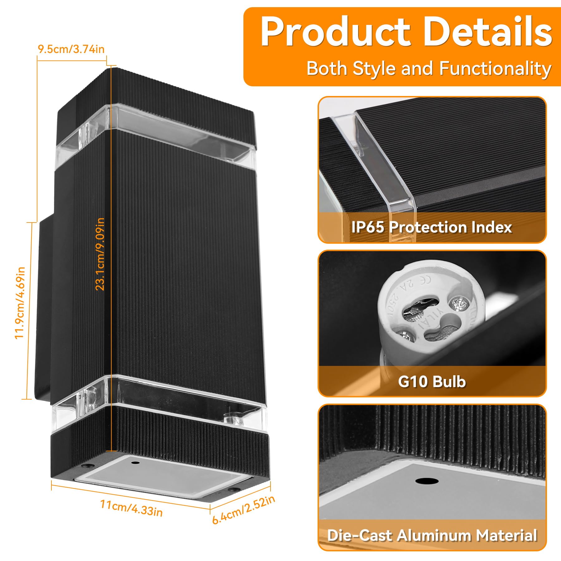 CANMEIJIA Applique Murale Exterieur 2x6W GU10 3000K Noir Aluminium IP65 2Pc