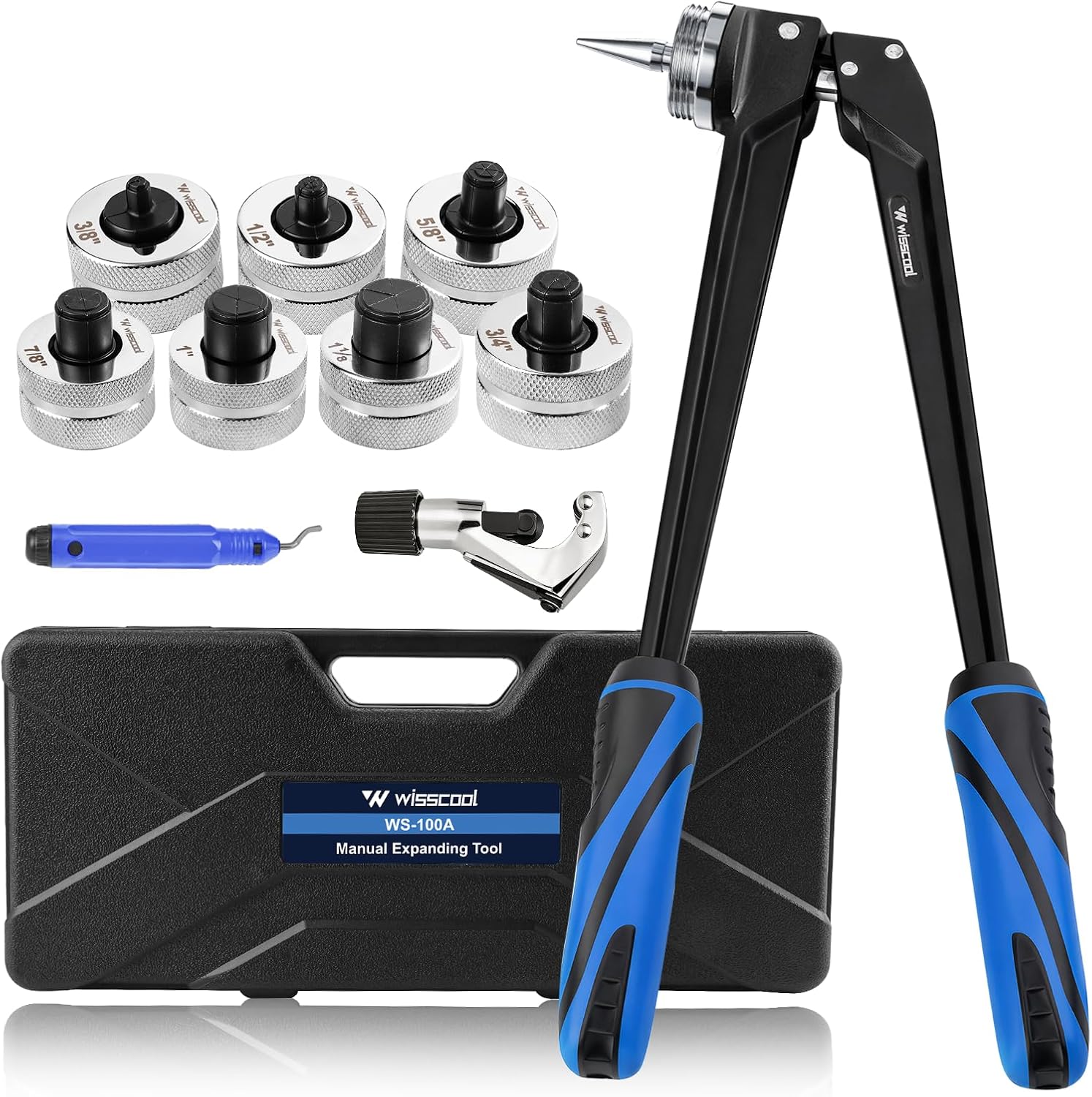 Copper Pipe Expander Kit, Hand Swaging Tool 3/8"-1-1/8", Upgraded Steel Expanding Heads, Tube Cutter & Deburring Tool