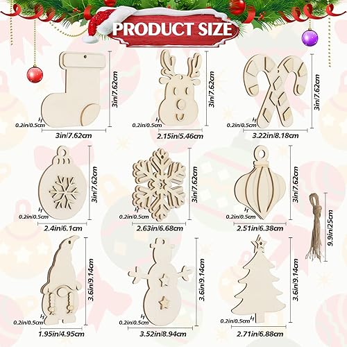 Miniatura 9 de GuassLee Adornos de Navidad para niños, manualidades de madera sin terminar, adornos colgantes de Navidad en blanco para niños, manualidades,