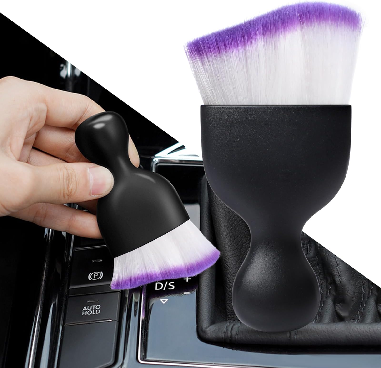 Ouzorp Car Interior Dust Brush - Soft Bristle Detailing Brush for Automotive Dashboard, Air Conditioner Vents, Leather, Computer - Scratch Free (Black & Purple)