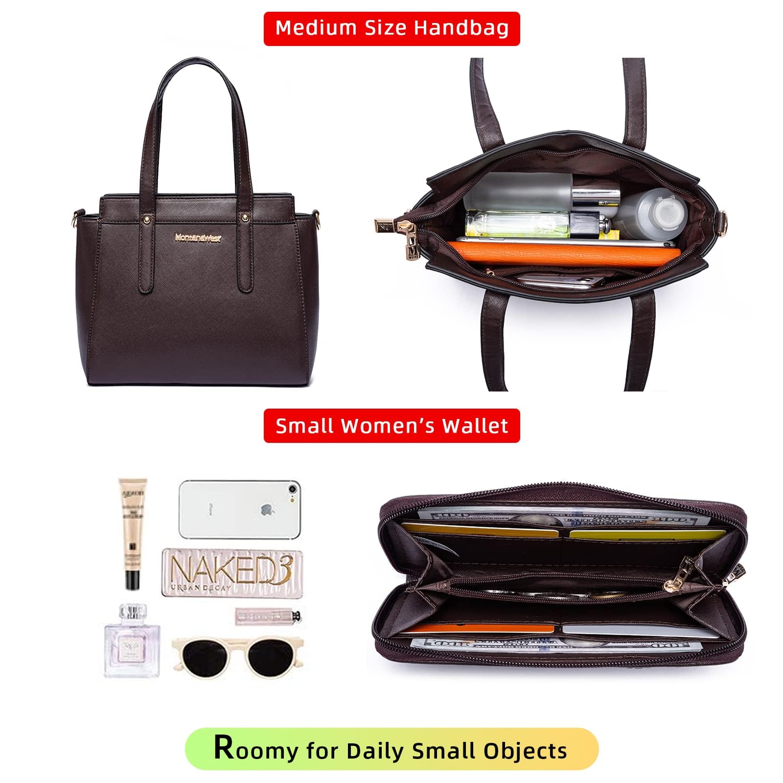 Montana West, Set di 3 borse da donna con borsa tote e portafoglio, borsa a tracolla, Large