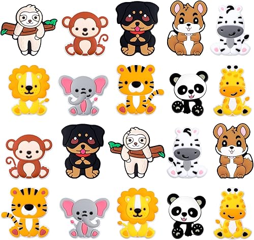 20 cuentas focales de silicona, cuentas de silicona de animales para hacer llaveros, cuentas de silicona para bolígrafos, cuentas focales de