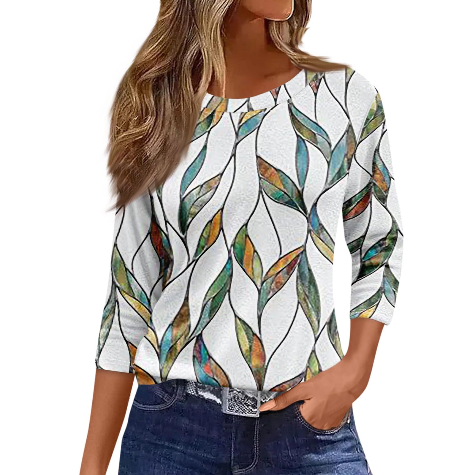 SCBFDI Tallas Grandes Mujer, Blusa Mujer Verano Manga De Siete Puntos Camisa Moderno Trabajo Cuello Redondo a Rayas Camiseta Ligero Delgado, Blusones Mujer Tallas Grandes