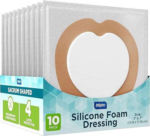 Inspire Apósito de espuma de silicona sacra, vendajes grandes impermeables para heridas, quemaduras y úlceras de cama, seguro para pieles sensibles,