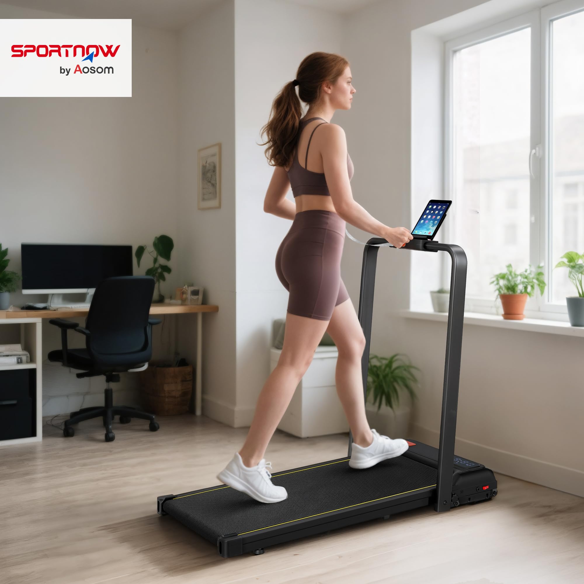 SPORTNOW Pedana pieghevole 2-in-1 inclinazione 10% 1-6 km/h 2,0 HP nero | Pedana camminata con telecomando e LED, tapis roulant compatto da scrivania per casa e ufficio.