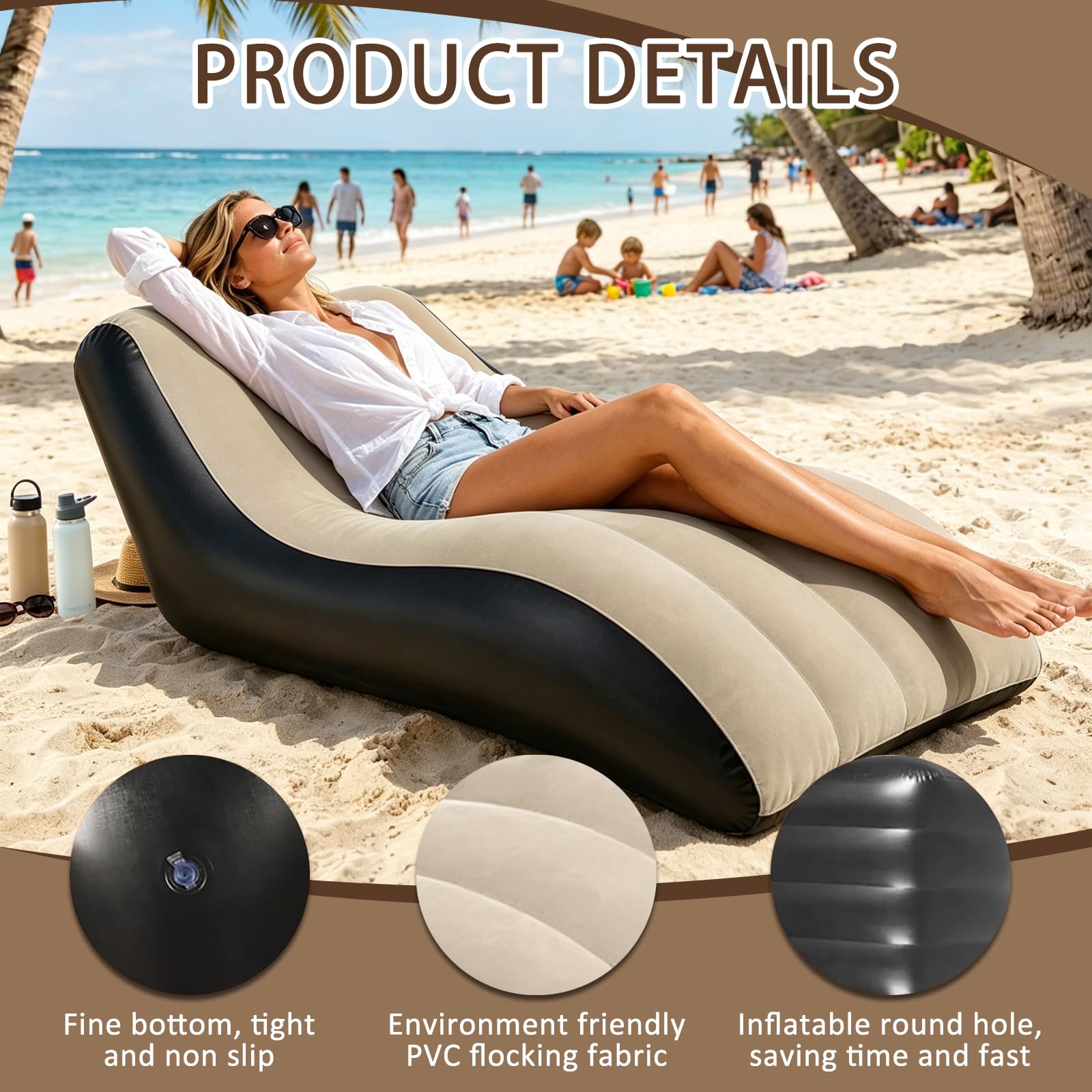 Luftsofa Aufblasbar - Beflockte Outdoor Couch für Camping, Strand & Wohnzimmer - Wasserdicht & Robust - Schnell Aufbaubar mit Pumpe - Ideal für Reisen & Garten (Khaki)