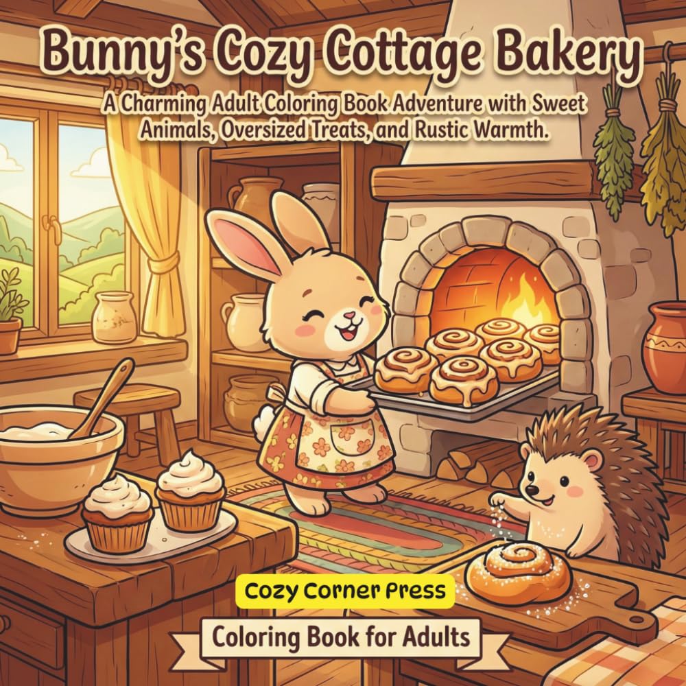 Bunny’s Cozy Cottage Bakery: A Charming Adult Coloring Book Adventure with Sweet Animals, Oversized Treats, and Rustic Warmth. (Cozy Corner)