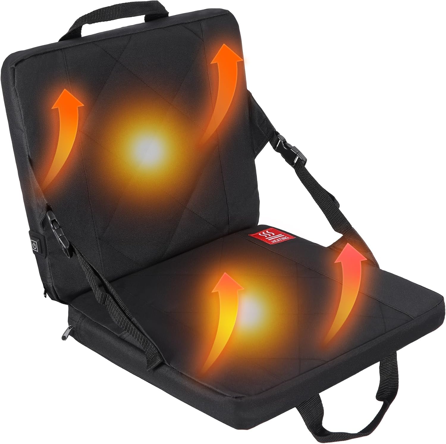 campMaxHeated Stadium Seat with Back Support, 3 Level Heating, Foldable Pad for Bleacher, Hunting, Camping, Office (Black, 38*33*33cm, 600D Oxford, Quilted Cotton, Pearl Sponge, No Power Bank)