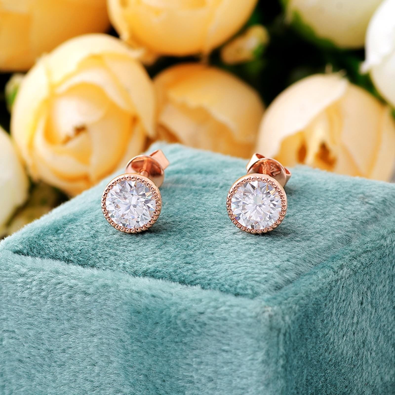 KnSam Pendientes de oro rosa de 9 K/14 K, joyas auténticas, pendientes clásicos de 1/2/3 ct moissanita, pendientes para niña Au375/585, oro rosa