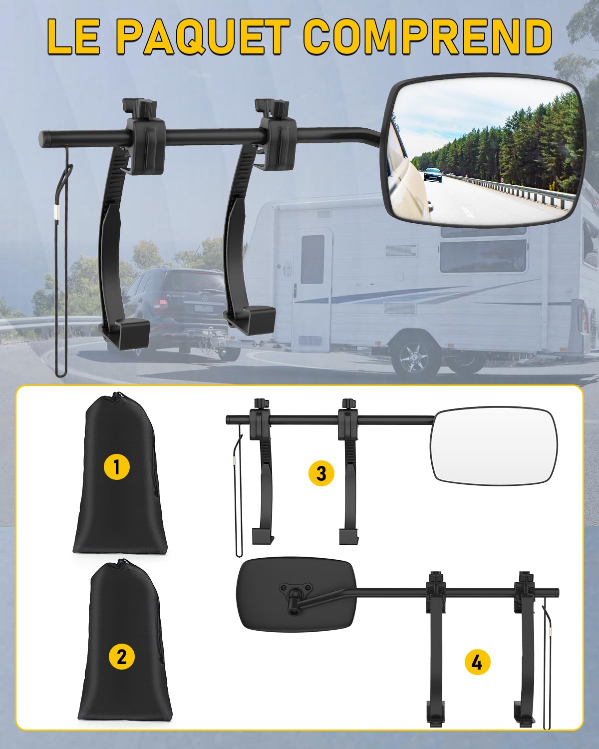 Rétroviseur caravane, Remorquage de remorque de remorque rétroviseur d'extension réglable universels pour Lot de 2 rétroviseurs remorque de voiture,caravane