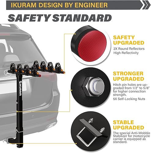 Miniatura 4 de IKURAM 4 portabicicletas portabicicletas soporte doble plegable para coches camiones SUV y minivans con un receptor de enganche de 2 pulgadas