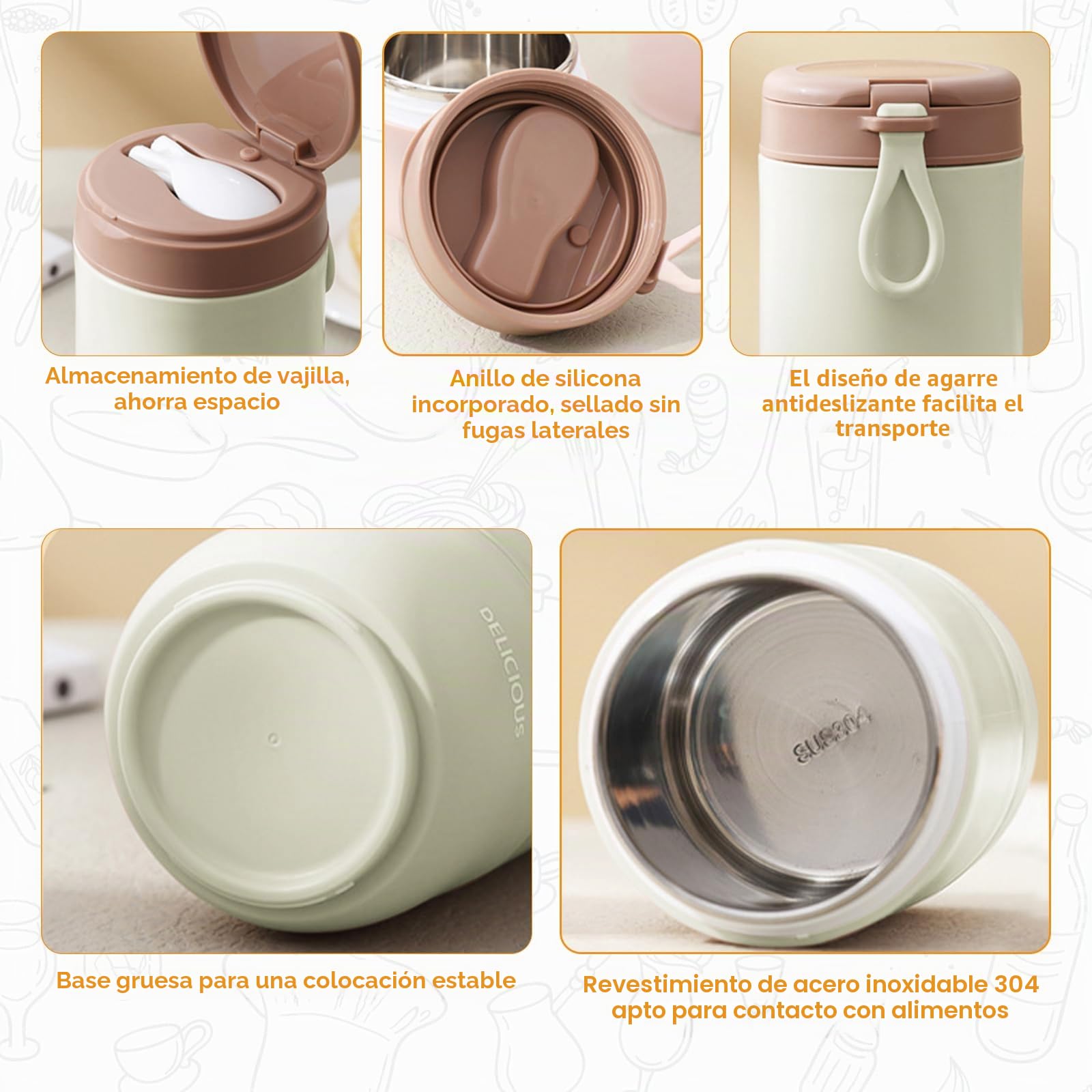 Chedin Vaso de cereales para llevar, acero inoxidable, 730 ml, a prueba de fugas, cuchara y tapa, tarros doble capa, perfectos para el trabajo (rosa, tamaño)