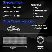 Vista 3 de Manguera de ventilación de secadora de 4 pulgadas y 8 pies, conducto de aire aislado flexible, manguera de ventilación de PVC con lámina de aluminio