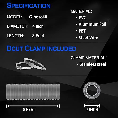Miniatura 9 de Manguera de ventilación de secadora de 4 pulgadas y 25 pies, conducto de aire aislado flexible, manguera de ventilación de lámina de aluminio de PVC