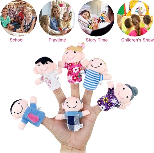 Miniatura 4 de Sealive 16 marionetas de dedo para niños pequeños, terciopelo suave, 10 animales y 6 miembros de la familia, perfectos para juegos de rol,