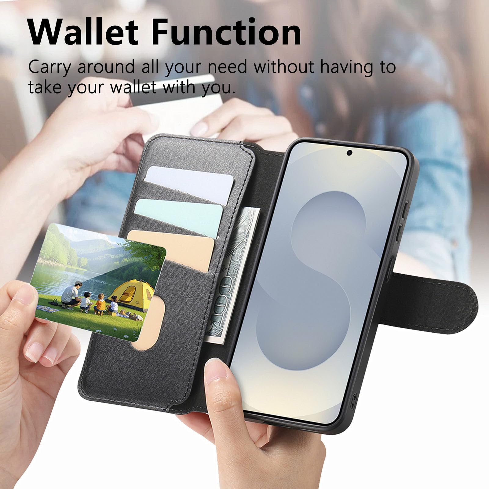 COQUE Samsung Galaxy S26 Magnetic Wallet Case With Elastic Wrist Strap, Built-in Card Holder and Adjustable Stand, Shockproof Protective Cover for Samsung Galaxy S2