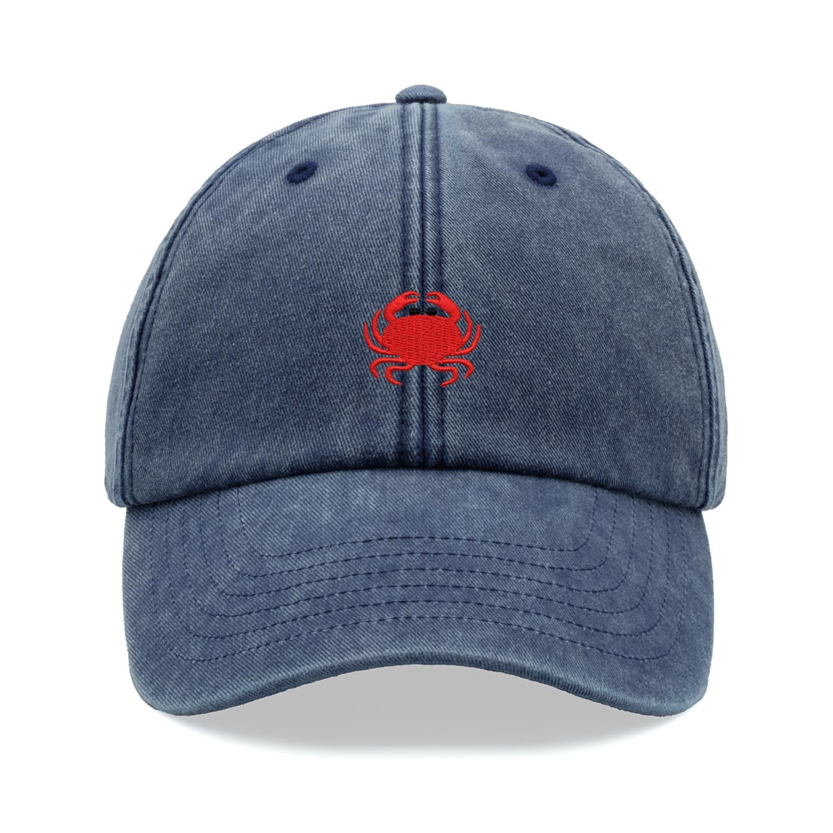 Crab Baseball Cap Vintage Washed Unisex Dad Hat Adjustable Blue Denim