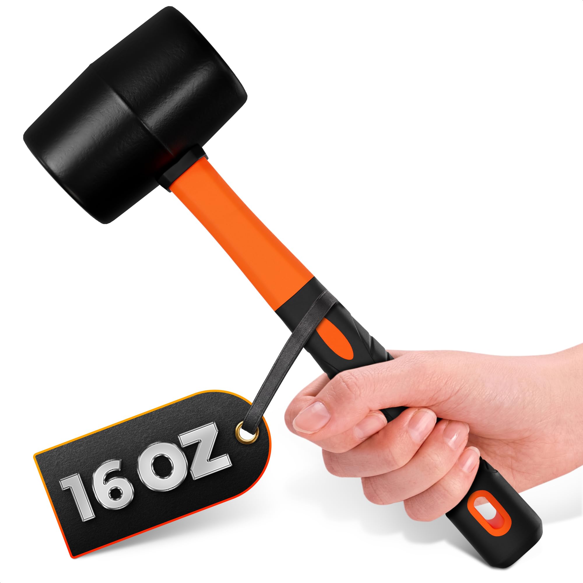Rubber Mallet Hammer 16 Oz (1 lb), Soft Face Non-Marring Head