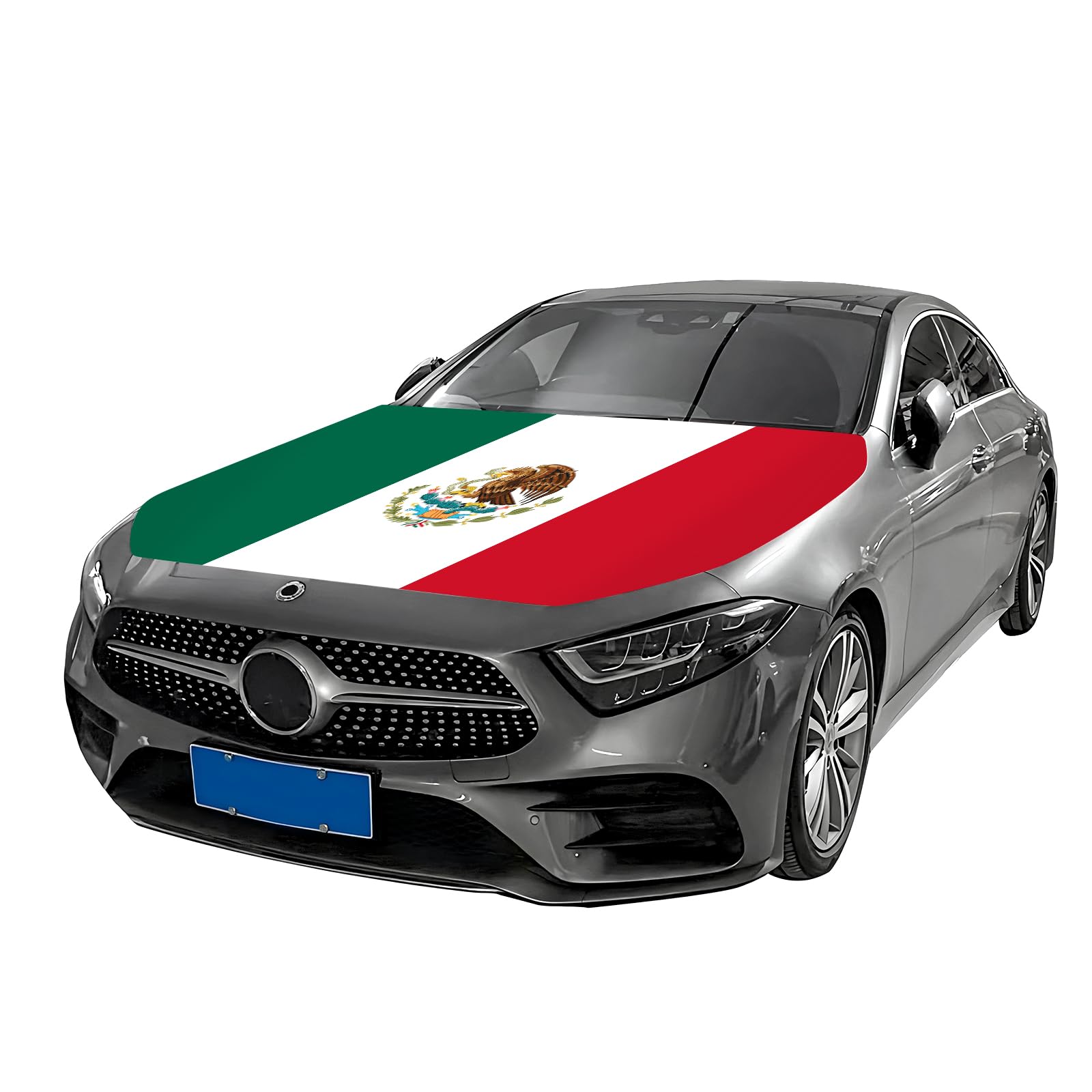 Mexican Flag Car Hood Cover - 63"x47" (5x4 FT) Bandera Mexicana Cover, Durable Elastic Fabric for Car Decor Fit Most Vehicles, Sedan, SUV's Hood