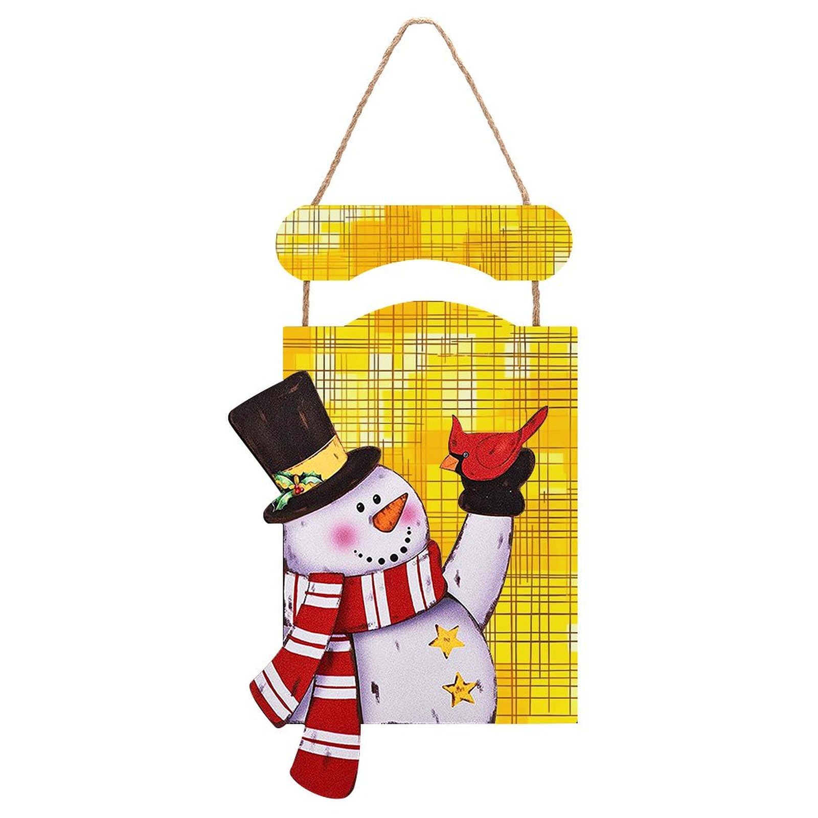Peinture à Suspendre en Bois Bonhomme de Neige de Noël Décoration Murale Jaune
