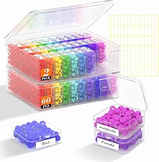 2 Pack 60 Pcs Bead Organizer Box, Clear Plastic Storage Containers Features Hinged Lid and Labels, Craft Storage Box for Jewelry, Diamonds, Clay Beads, Bracelets, Screws, Seeds, Small Parts