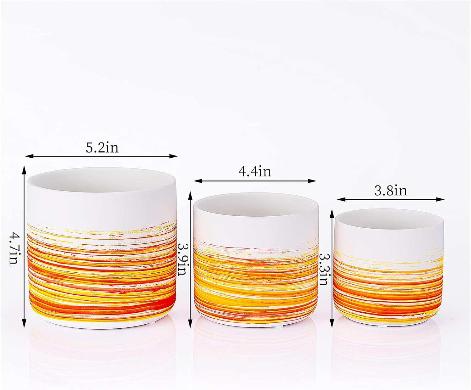 Ceramic Plant Pots 5.1+4.3+3.7 inch Hand-Painted Small Flower Pot Set of 3 Planters with Drainage Hole and Plug Used for Indoor Plants and Other Outdoor Garden（Orange）