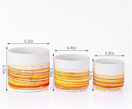 Miniatura 2 de Juego de 3 macetas de cerámica blanca de 5.1 + 4.3 + 3.7 pulgadas pintadas a mano con agujero de drenaje y tapón utilizado para plantas de interior