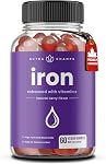 Iron Gummies with Vitamin C | 10mg Iron Per Gummy | Iron Supplements for Women & Men | Vegan Gummies | Blood Cell Formation Support | Energy, Focus, Immune Support | Vegan & Non-GMO (1)