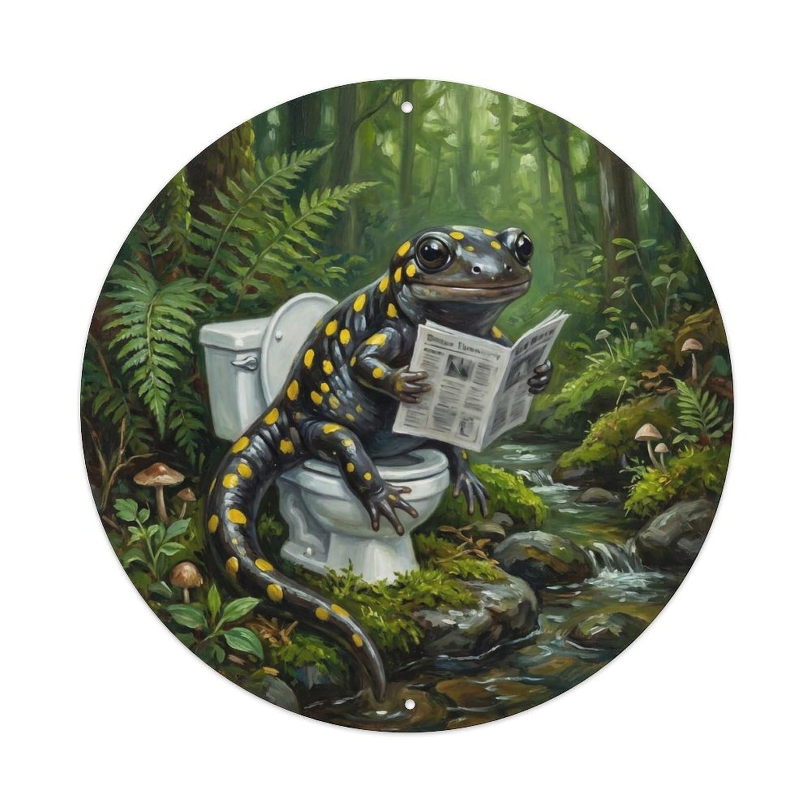 Salamander On Toilet Humorous Bathroom Mossy Stream Reads Metal Tin Sign