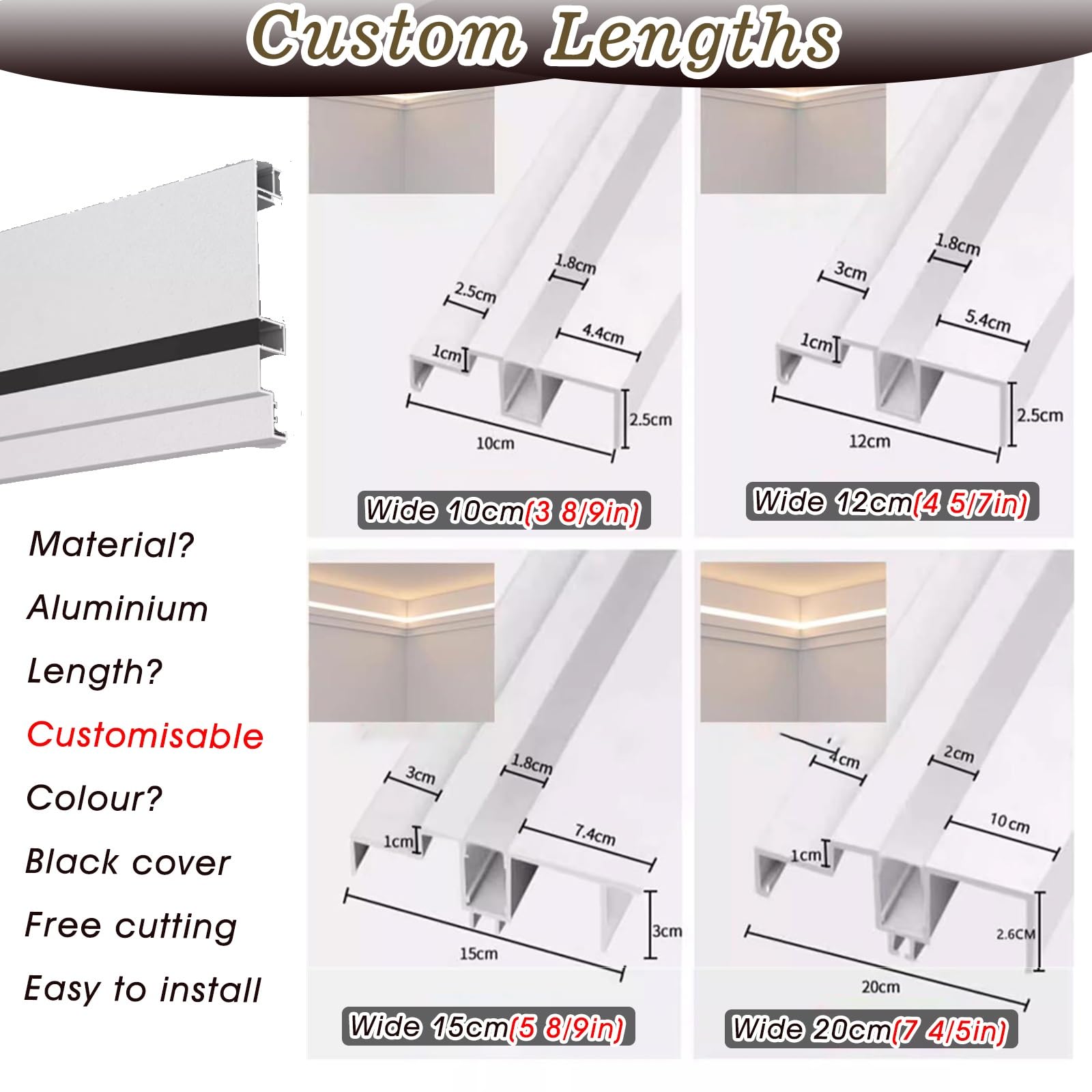 Veletta LED Soffitto Luci di Finitura Angolari da Soffitto per Stanza, Canalina Lineare in Alluminio Larga 10 12 15 20 Cm con Copertura in PC per Striscia LED | [](W 12cm,1.2m(4ft))